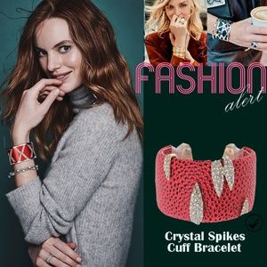 CRYSTAL SPIKES RED CUFF FASHION BRACELET